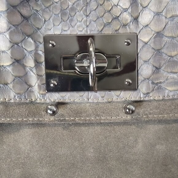 BE and D Suede Shoulder Bag Gray Python Embossed Rare Y2k Vintage Inspired - Picture 5 of 16